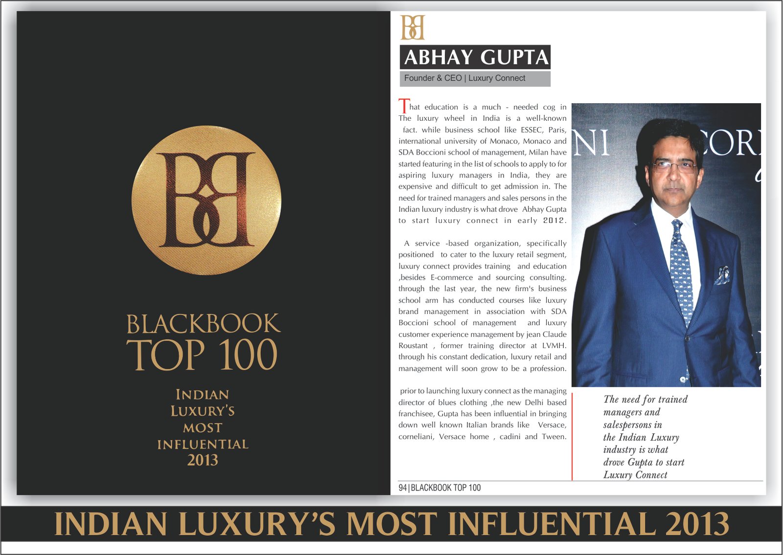 Black Book, Indian Luxury’s Most Influential Top 100, 2013 cover